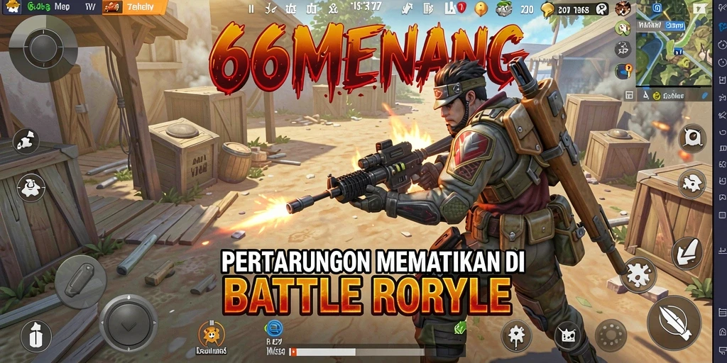 Screenshot tindakan intens dalam game Battle Royale 66MENANG.