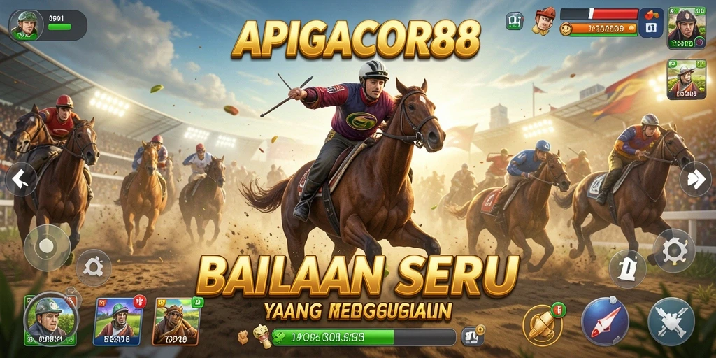 Tampilan gameplay seru dari APIGACOR88 dalam balapan yang mendebarkan.