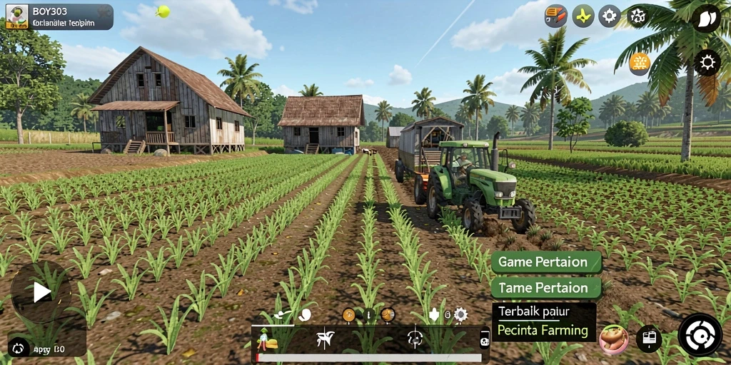 Tangkapan layar dari gameplay BOY303 yang menampilkan aktivitas pertanian.