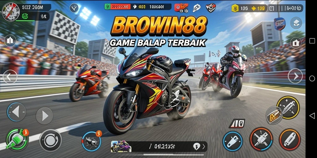 Screenshot BROWIN88 menampilkan aksi balapan motor yang seru dan mendebarkan.