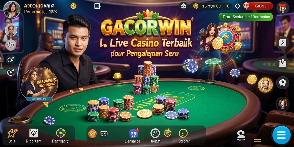 Screenshot GACORWIN menampilkan dealer dan suasana permainan Live Casino.