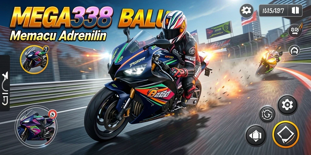 Tampilan gameplay seru dalam balapan motor di MEGA338.