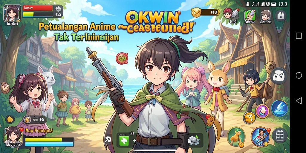 Tampilan gameplay OKWIN yang penuh aksi dan petualangan anime.