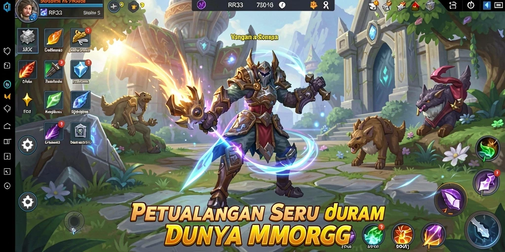 Tangkapan layar gameplay RR33 yang menampilkan pertempuran mendebarkan di dunia fantasi.