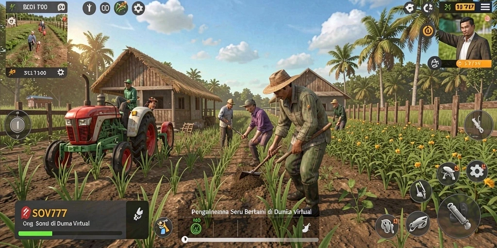 Gameplay SOV777 menampilkan ladang pertanian yang indah dan interaksi sosial yang seru.