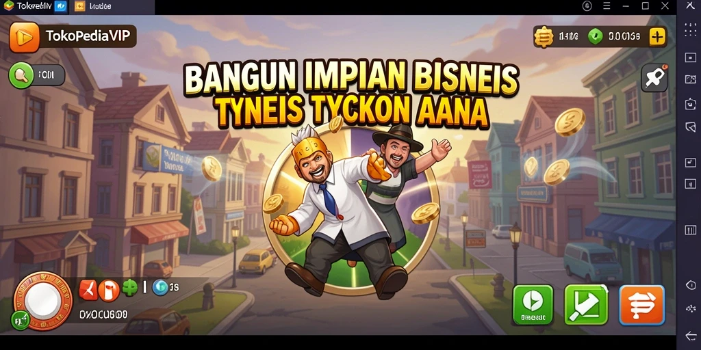 Screenshot utama gameplay TOKOPEDIAVIP menampilkan aktivitas pengelolaan bisnis.